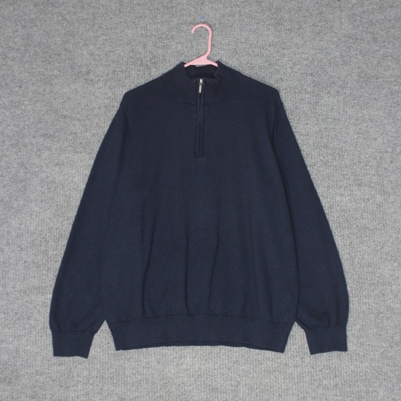 L.L. Bean Other - LL Bean Sweater Mens XL Navy‎ Blue Cotton Cashmere Pullover 275298 Quarter Zip